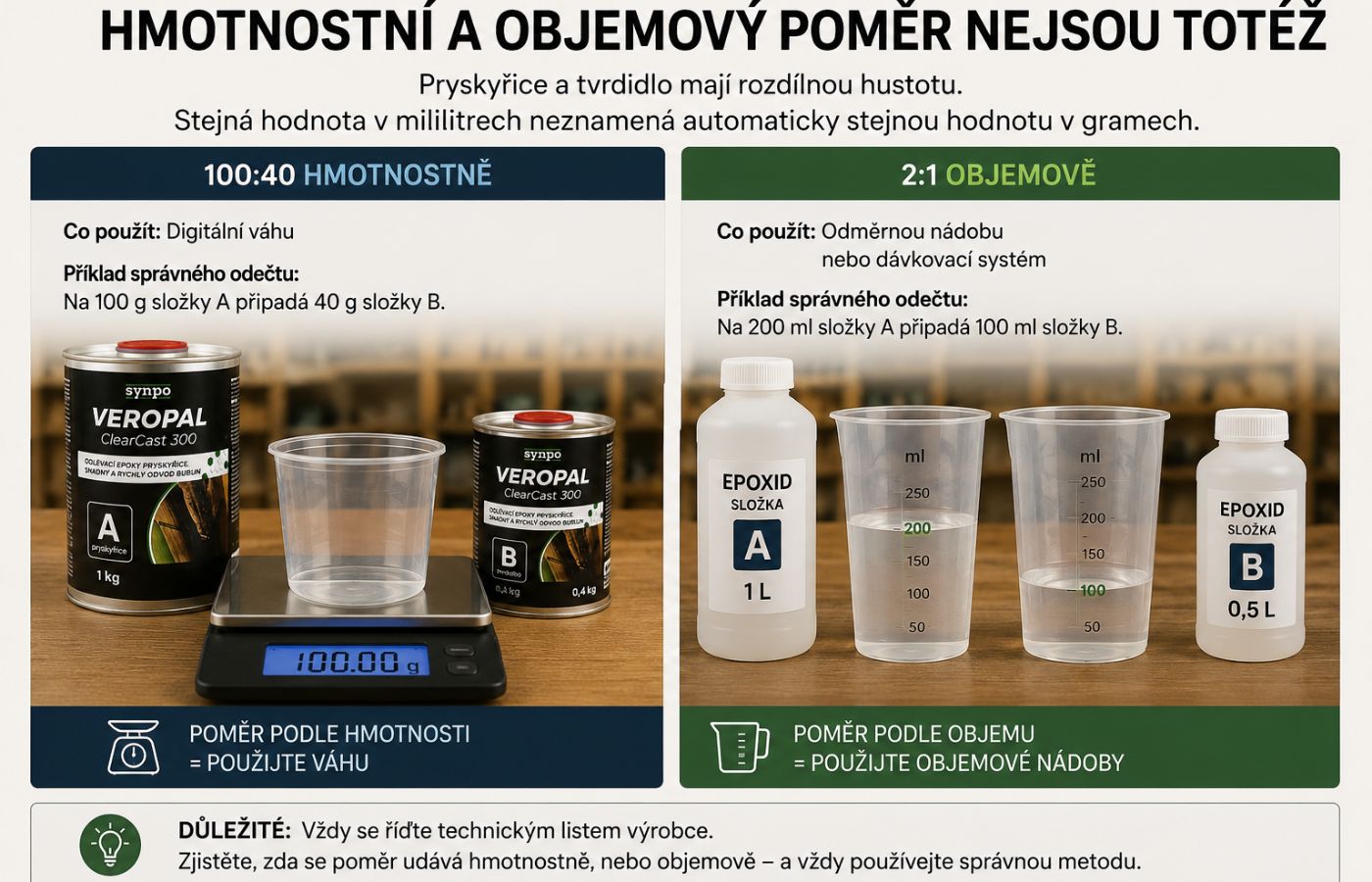 Hmotnostní a objemové měření u epoxidu není totéž